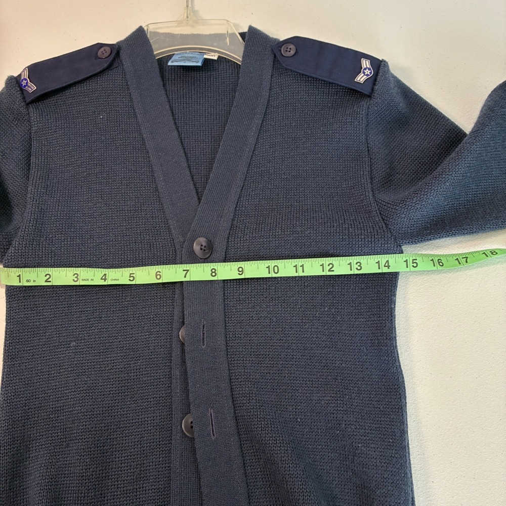 Military Equipment Cardigan Sweater Mens 30R Blue Epaulets Elbow Patch Utility - Picture 5 of 11